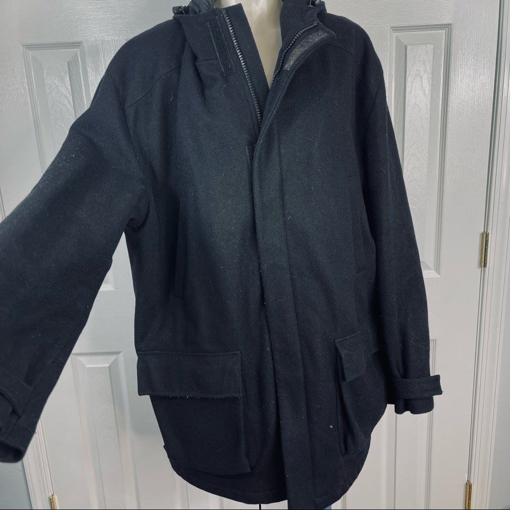 J.Crew Men’s WOOL car coat Black zip front Velcro closure heavy jacket XL WINTER - Picture 11 of 11